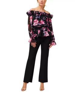 Adrianna Papell Women's Rosette Ruffled Off-The-Shoulder Top