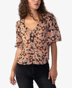 Sanctuary Women's V-Neck Puff-Sleeve Blouse