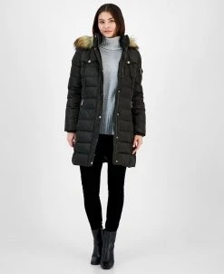 Michael Kors Women's Faux-Fur-Trim Hooded Puffer Coat, Created For Macy's