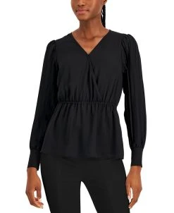 Anne Klein Women's Pleated-Sleeve V-Neck Georgette Blouse