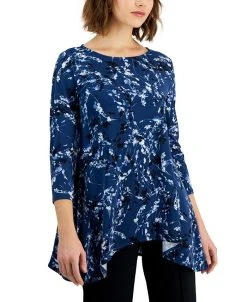 Alfani Printed Asymmetrical Swing Knit Top, Created For Macy's