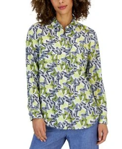 Charter Club Women's Linen Butterfly Tab-Sleeve Shirt, Created For Macy's