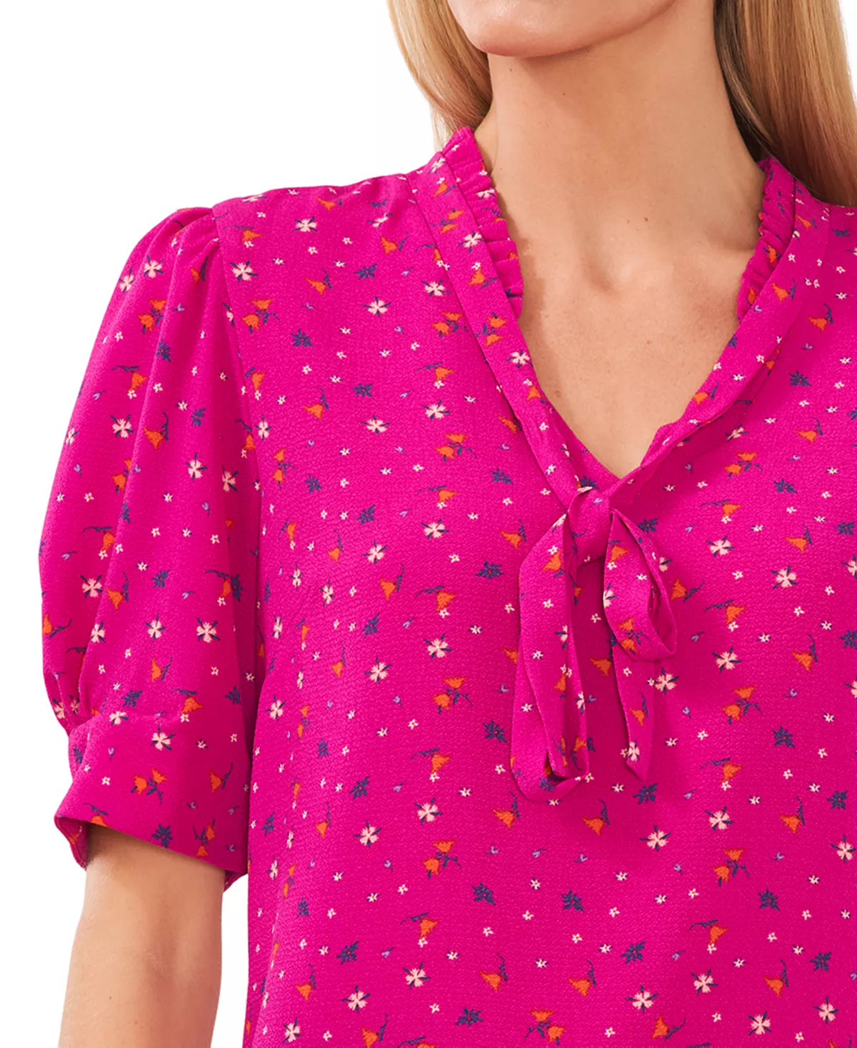 CeCe Women's Floral-Print Puff-Sleeve Tie-Neck Top - Image 7