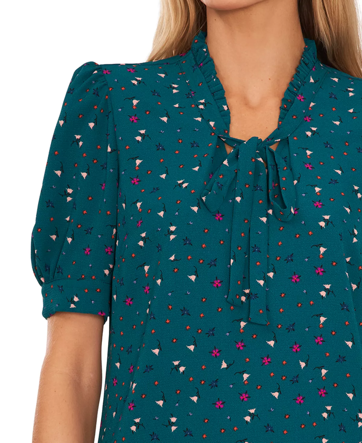 CeCe Women's Floral-Print Puff-Sleeve Tie-Neck Top - Image 5