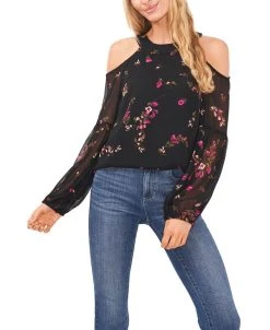 CeCe Women's Floral Cold Shoulder Blouse