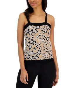 Anne Klein Women's Jacquard Ottoman-Trim Sleeveless Sweater