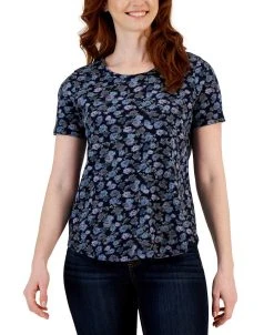 Style & Co Women's Printed Short-Sleeve Scoop-neck T-Shirt, Created For Macy's
