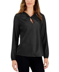 Kasper Women's Twisted Keyhole-Neck Long-Sleeve Top
