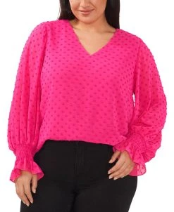 Vince Camuto Plus Size Clip Dot V-Neck Blouse