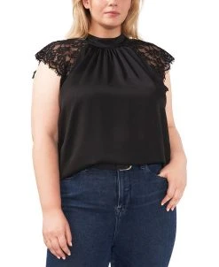 Vince Camuto Plus Size Mock-Turtleneck Lace-Sleeve Top