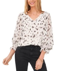 Vince Camuto Women's Printed Blouson-Sleeve Blouse