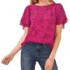 Vince Camuto Women's Printed Crewneck Petal-Sleeve Blouse