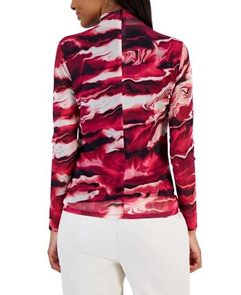 Anne Klein Women's Printed Mesh-Sleeve Mock-Neck Top - Image 2