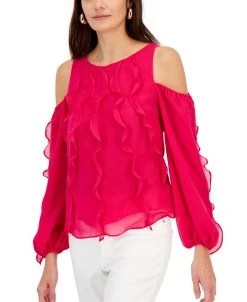 INC International Concepts Women's Ruffled Cold-Shoulder Top, Created For Macy's