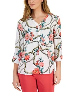 JM Collection Women's Gardenia-Print Utility Top, Created For Macy's