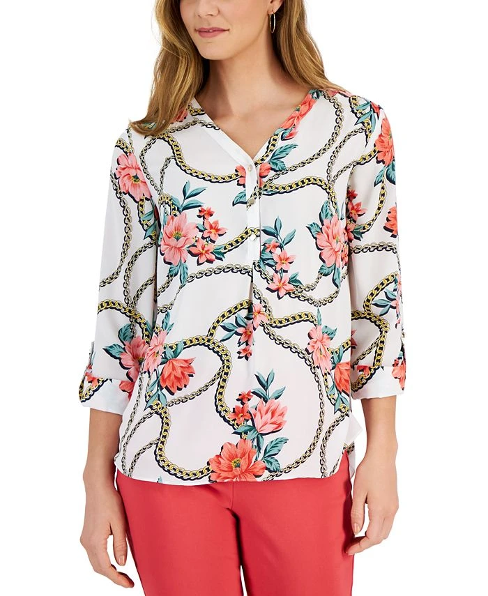JM Collection Women's Gardenia-Print Utility Top, Created For Macy's