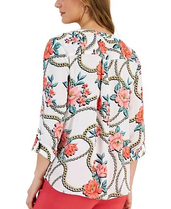 JM Collection Women's Gardenia-Print Utility Top, Created For Macy's - Image 2
