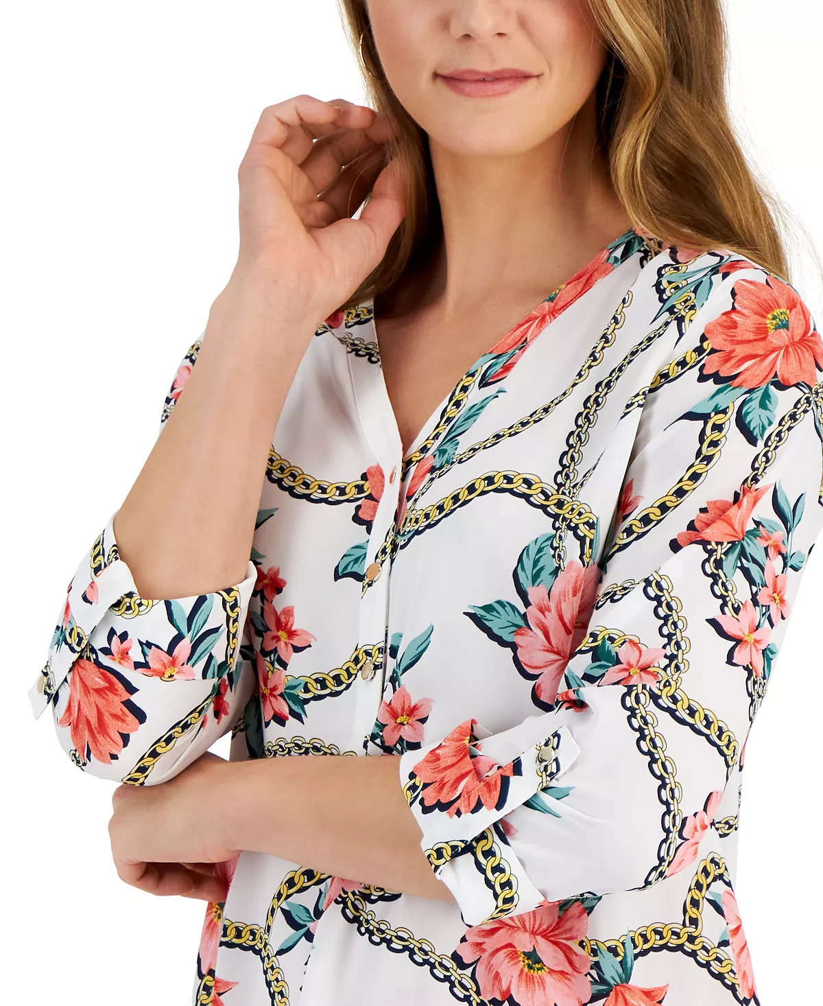 JM Collection Women's Gardenia-Print Utility Top, Created For Macy's - Image 3
