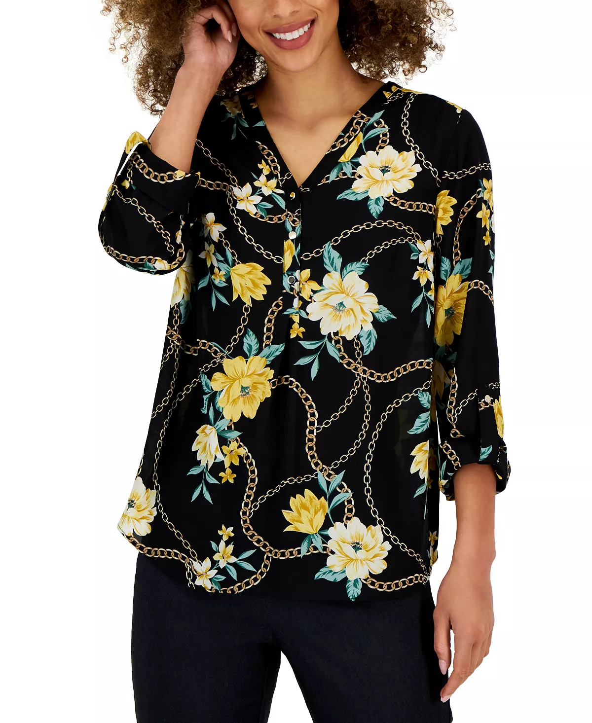 JM Collection Women's Gardenia-Print Utility Top, Created For Macy's - Image 4