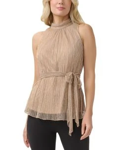 Adrianna Papell Women's Metallic Mesh Halter Top