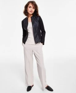 Alfani Women's Faux-Leather-Trim Jacket, Ribbed Sweater & Wide-Leg Pants, Created For Macy's