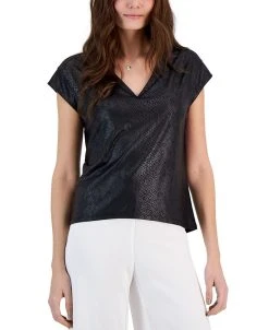 INC International Concepts Women's Snake-Print V-Neck Top, Created For Macy's