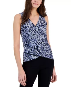 INC International Concepts Women's Printed Mesh Crossover Top, Created For Macy's