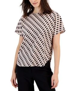 Anne Klein Women's Geometric-Print Bateau Neck Top