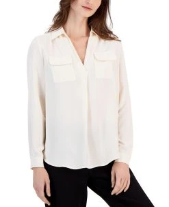 Anne Klein Women's Flap-Pocket Popover Shirt