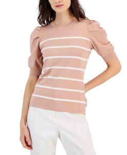 Anne Klein Women's Striped Puff-Sleeve Top