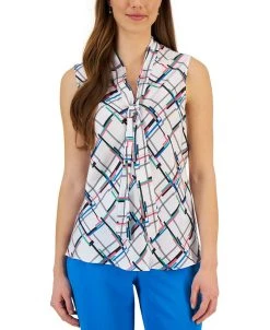 Kasper Women's Printed Tie-Neck Sleeveless Blouse
