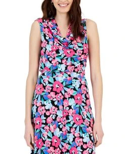 Kasper Women's Floral-Print Sleeveless Cowlneck Top
