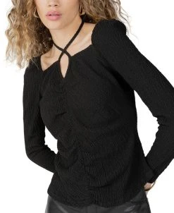 Sanctuary Women's Textured Long-Sleeve Keyhole Halter Top