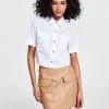 Bar III Women's Cropped Cuffed-Sleeve Pocket Shirt, Created For Macy's