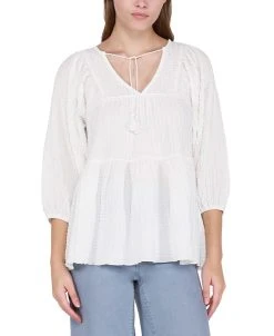 Black Tape Women's Textured Tiered 3/4-Sleeve Top