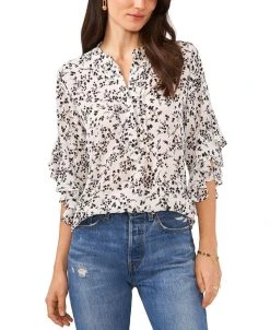 Vince Camuto Women's Printed Pintuck Flutter-Sleeve Blouse