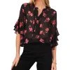 Vince Camuto Women's Printed Pintuck Flutter-Sleeve Blouse