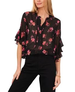 Vince Camuto Women's Printed Pintuck Flutter-Sleeve Blouse