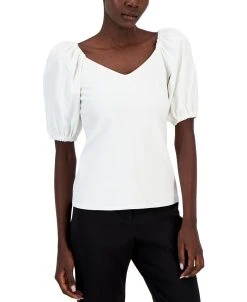 Anne Klein Women's Serenity Knit Puff-Sleeve Sweetheart Top