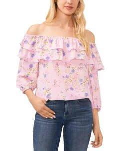 CeCe Women's Floral-Print Ruffled Off-The-Shoulder Blouse