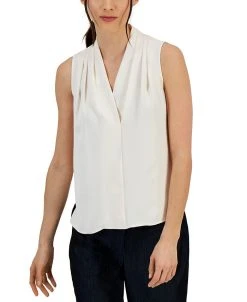Anne Klein Women's Draped V-Neck Sleeveless Shell Top
