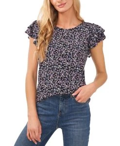 CeCe Women's Floral-Print Double-Ruffle Sleeve Top