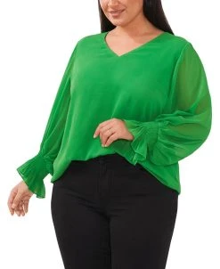 Vince Camuto Plus Size Ruffled-Cuff Smocked-Wrist Top