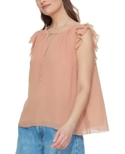 Black Tape Women's Ruffled-Trim Keyhole Chiffon Top
