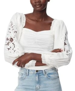 Sam Edelman Women's Stevie Cotton Sweetheart-Neck Lace-Sleeve Top